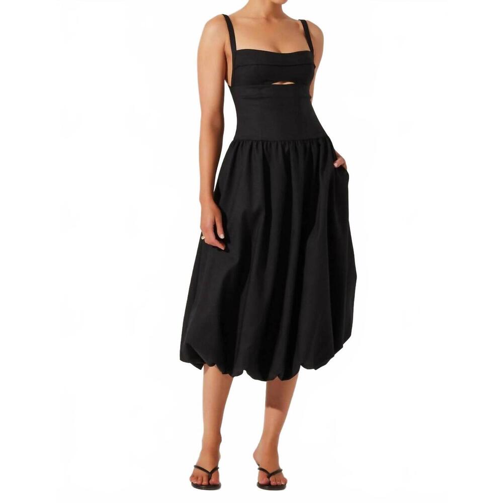 NEW ASTR jevi sleeveless bubble midi dress in black
